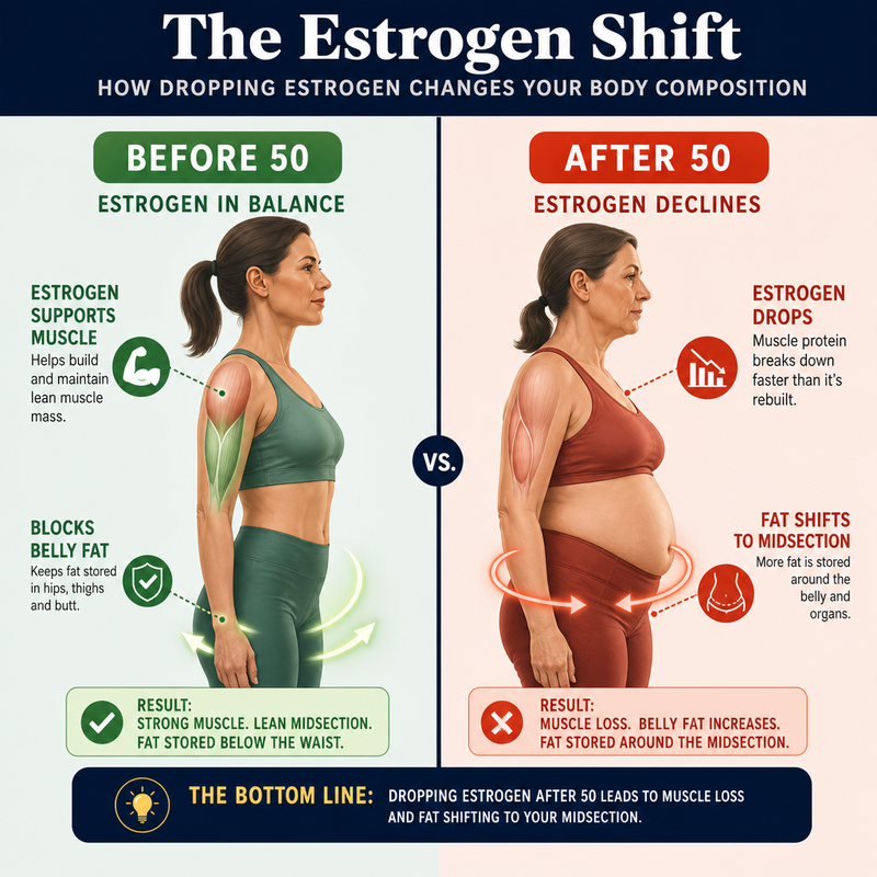 1. AFTER 50, ESTROGEN DROPS AND TAKES YOUR MUSCLE WITH IT
