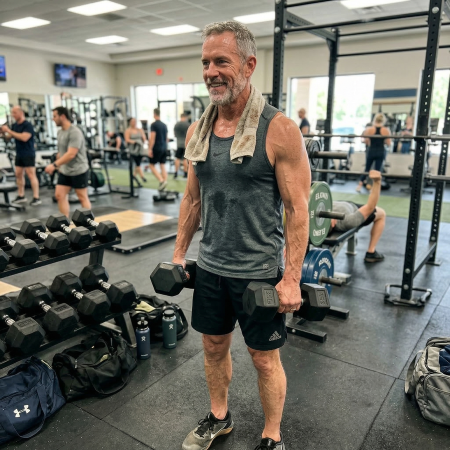 The man at the gym who changed everything — 58 years old, built his physique starting at 55.